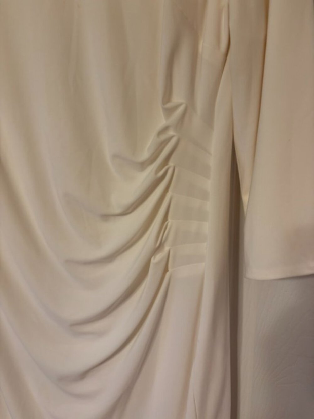 Lauren Ralph Lauren Ivory Beaded Neck Sheath Dress 3/4 Sleeve Ruched - Picture 6 of 7
